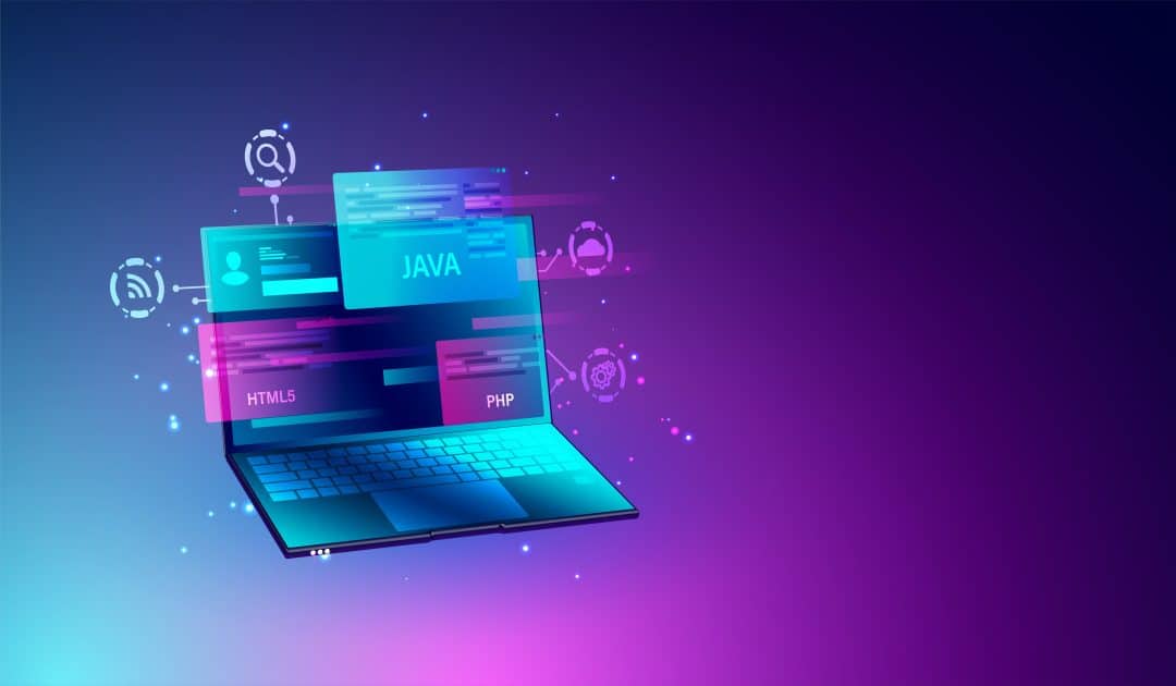 Web development and programming coding concept, SEO optimization,  modern web design on laptop screen Vector.